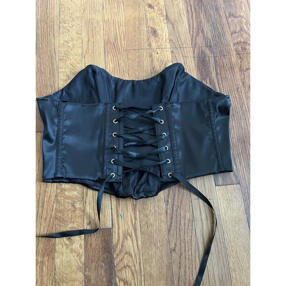 Vintage y2k Corset Black Satin Lace Up Bustier size Medium - Picture 1 of 2